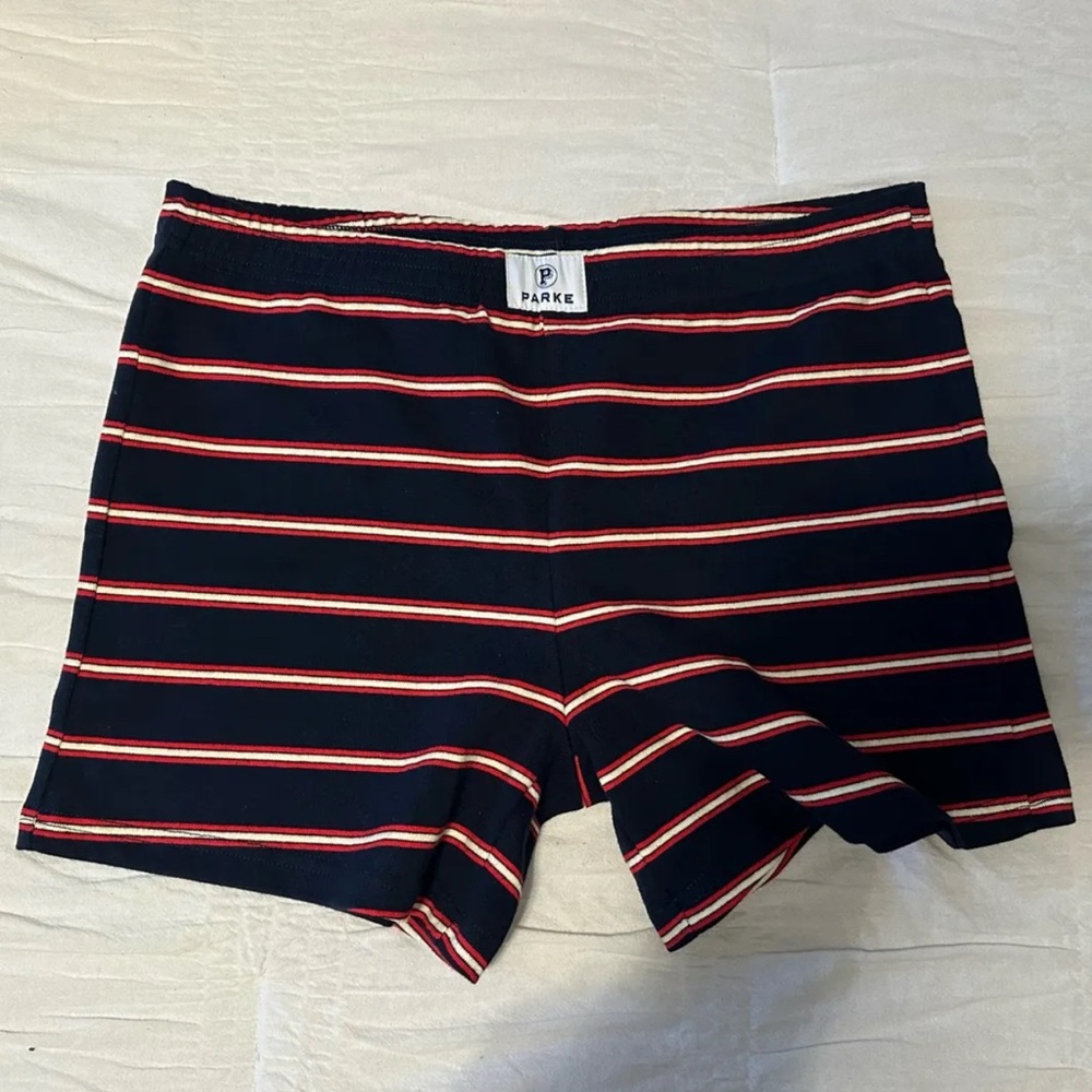 Parke Navy Stripe Cotton Mini Short